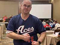 Our Bo’s Notes expert, Jim McClenahan poses strong in his Reno Ace’s jersey for game day. 